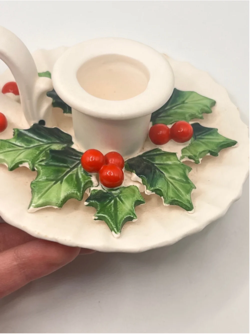 Vintage Holt Howard 1962 Holly Berry Candle Holders Pair Christmas Chamberstick